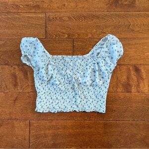 American Eagle Outfitters Blue Floral Puff Sleeve Blouse